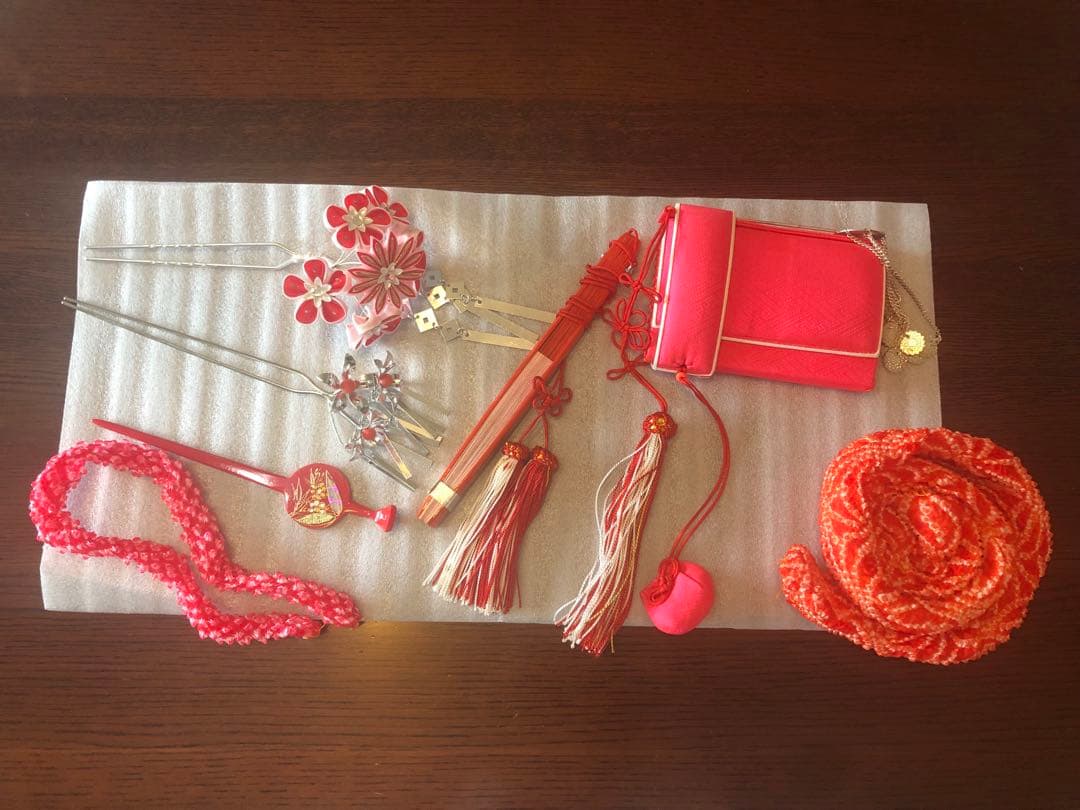 【7点セット！】アンティーク　七五三 かんざし・扇子・はこせこセット　骨董　昭和