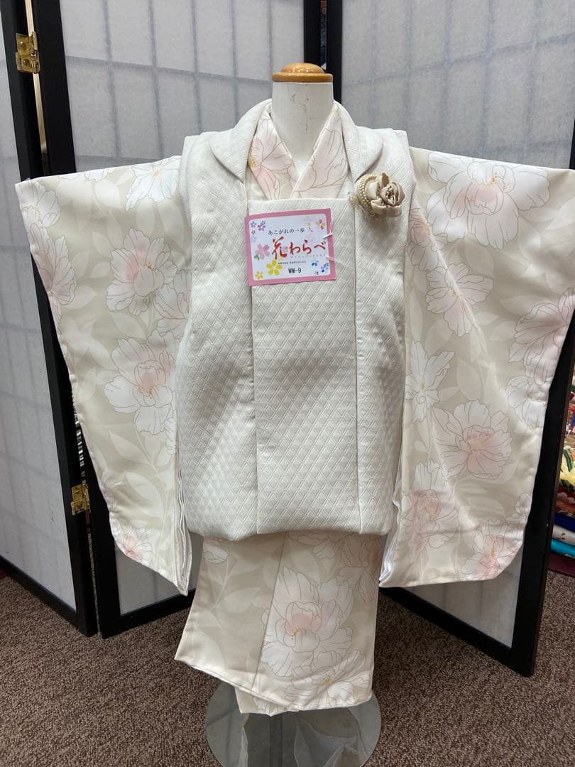 年末年始　特価　花はらべ３才６点被布セット　★ 水彩花／くすみグリーン★