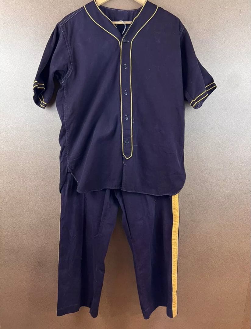 60's ヴィンテージ ベースボールシャツ&パンツ エンジ色　ボタンフライパンツ