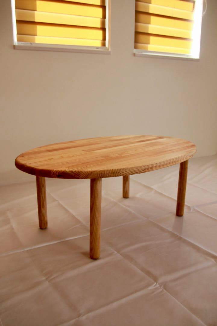 【送料無料】オーバル型(楕円形)ローテーブル、国産杉集成材使用、脚取り外し可