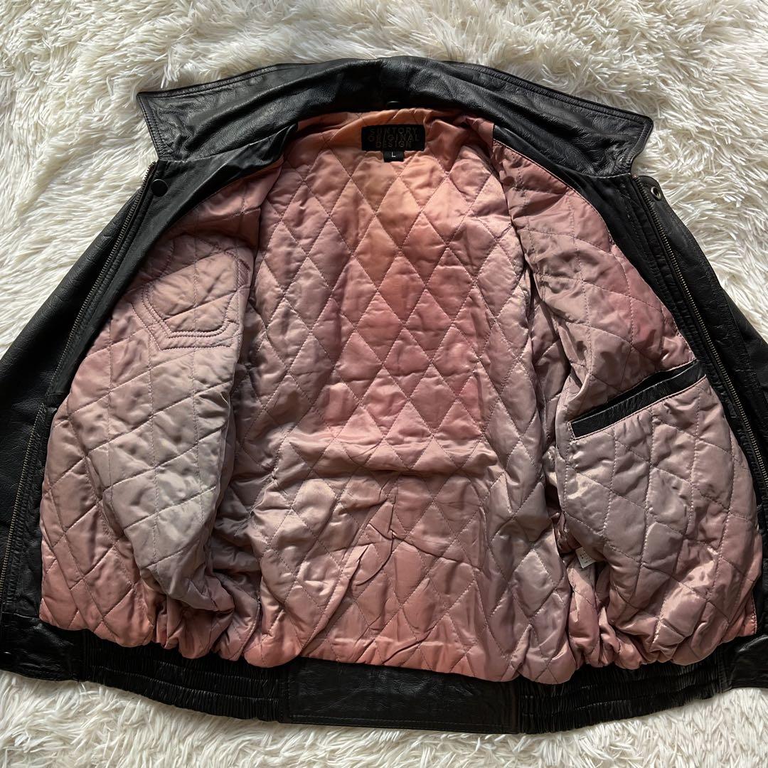 90's✨サントリー　BOSS レザージャケット　牛革　ワッペン　L ブラック