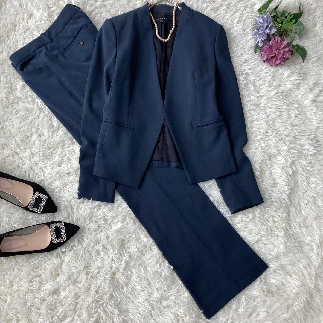 theory ノーカラージャケット パンツスーツ ネイビー セットアップ