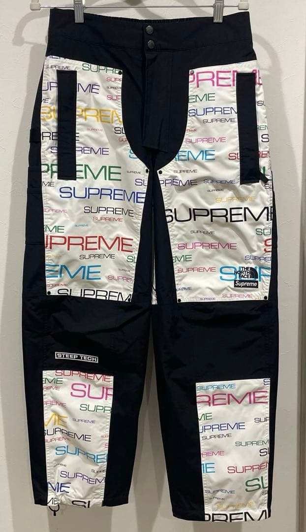 シュプリーム×ノースフェイス スティープテックパンツ ホワイト 総柄ロゴ