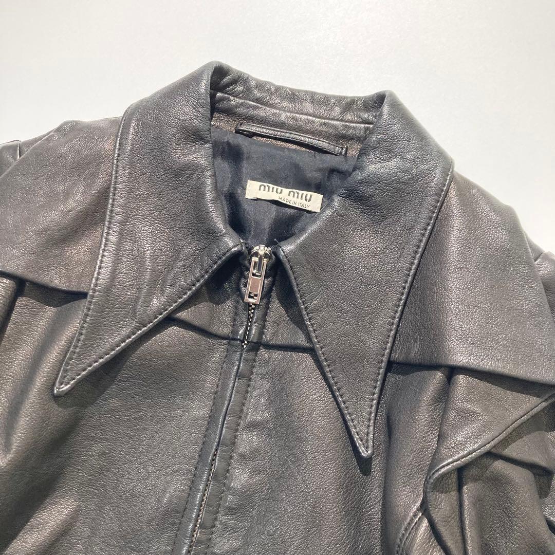 【極美品】MIU MIU レザージャケット ブラウン アーカイブ パフスリーブ