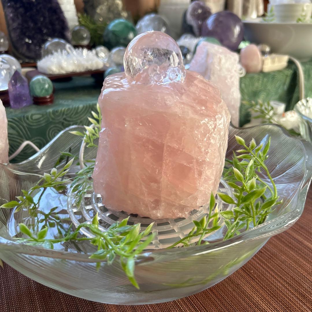 ✨破格✨絶品‼️ローズクオーツ☆噴水☆天然石☆ファウンテン☆秘蔵品☆高さ19㎝⭐︎