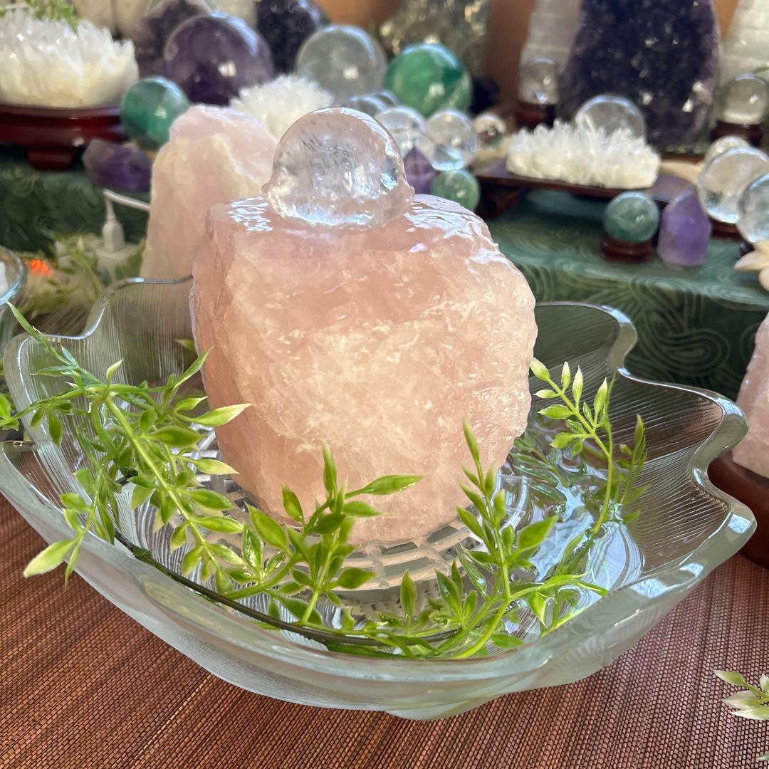 ✨破格✨絶品‼️ローズクオーツ☆噴水☆天然石☆ファウンテン☆秘蔵品☆高さ19㎝⭐︎