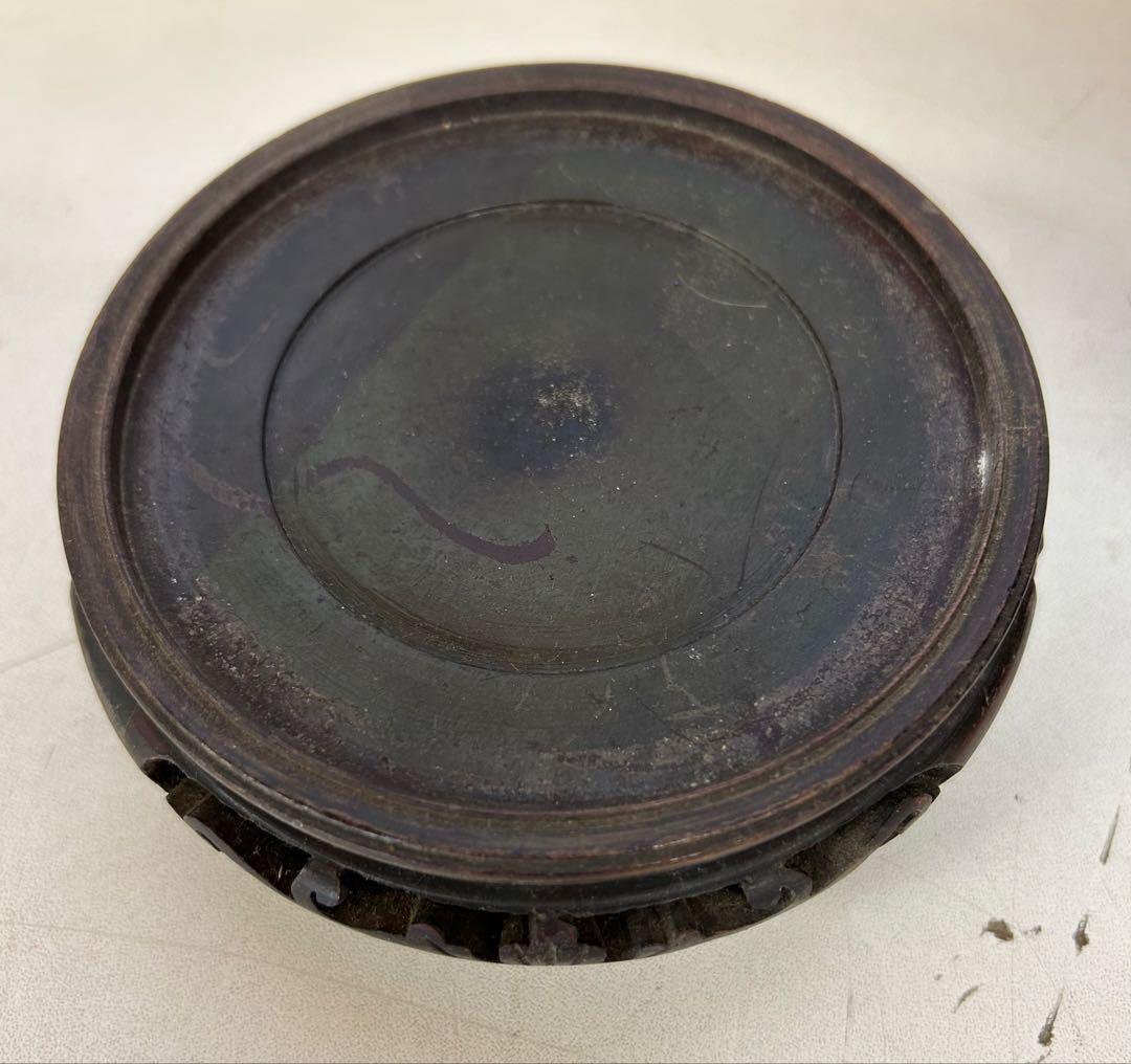 P209 中国古美術 古玩 花瓶 黒堆朱 木製円台付 堆朱　希少　美術品　工芸品