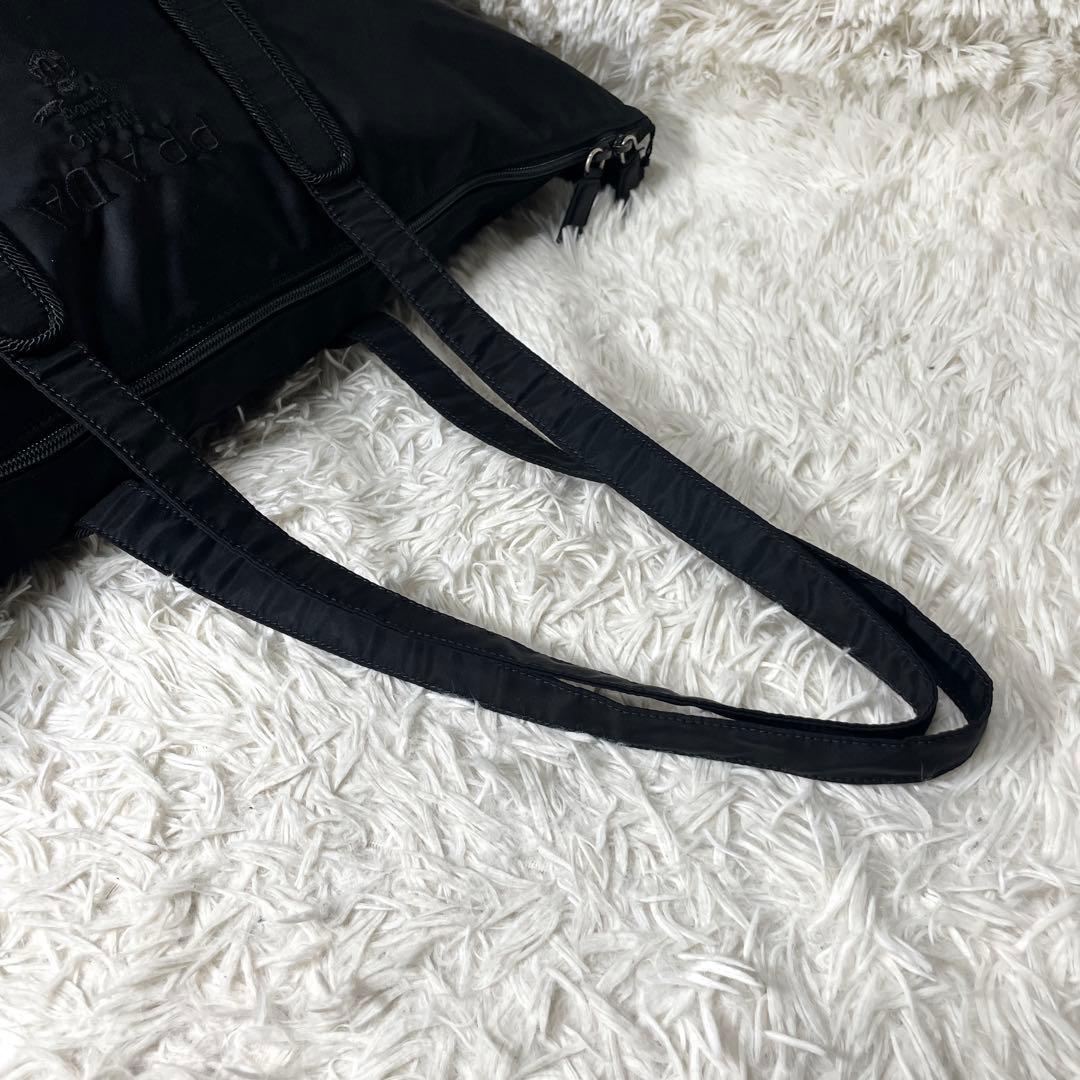 【美品】PRADA プラダ　ボストンバッグ　トート　ナイロン　刺繍　ブラック　黒