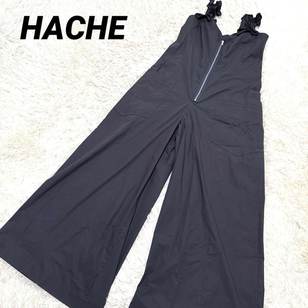 HACHE アッシュ　サロペット　フレアパンツ　フリル　ロングワンピースブラック
