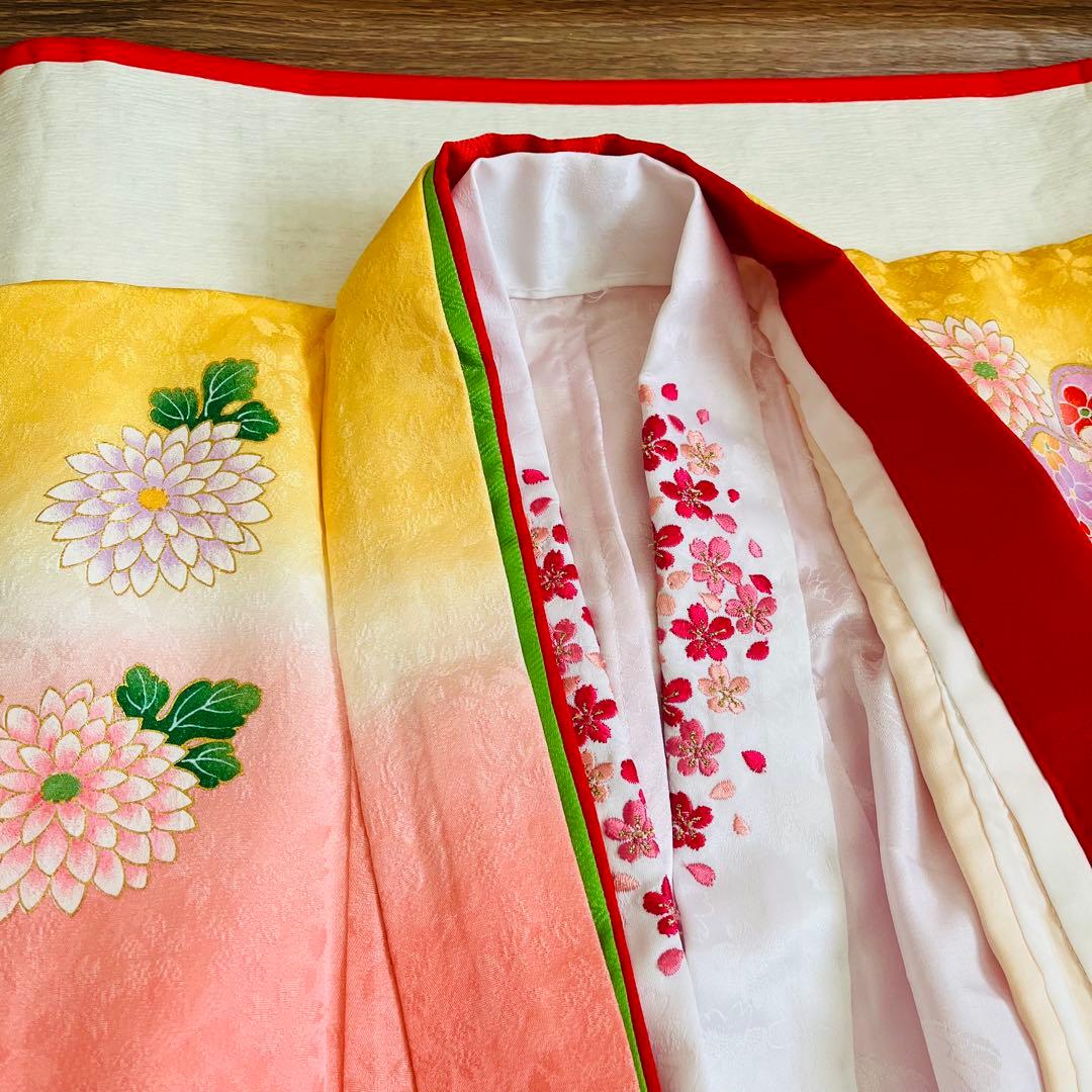 七五三　7歳　四つ身着物　結び帯　草履バッグ　はこせこセット　帯揚げ　しごき