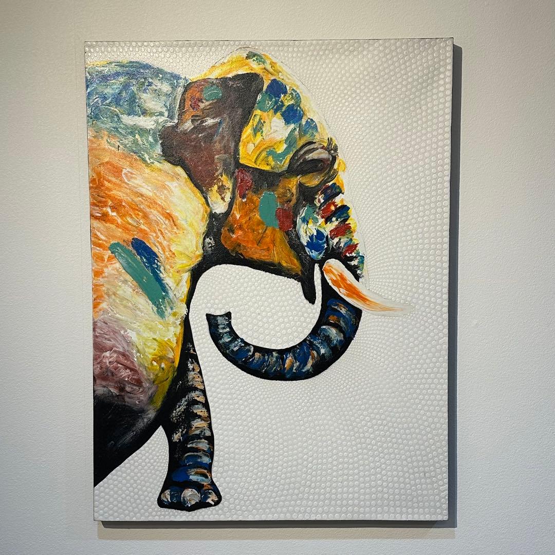 BALI ドットアート/ビビッドエレファント[80×60cm]豪快なゾウさん