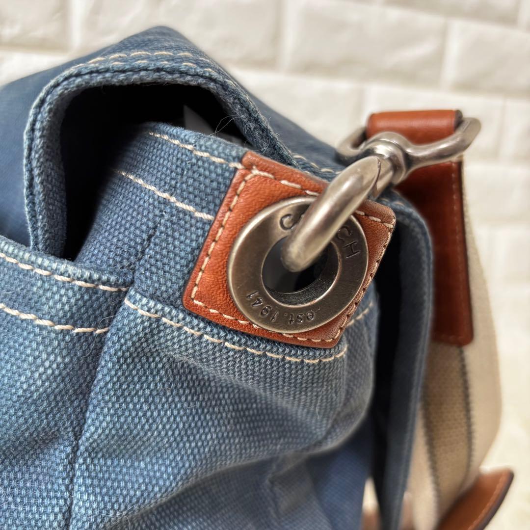COACH✨70381 デニム　メッセンジャーメンズバッグ　フラップ　インディゴ