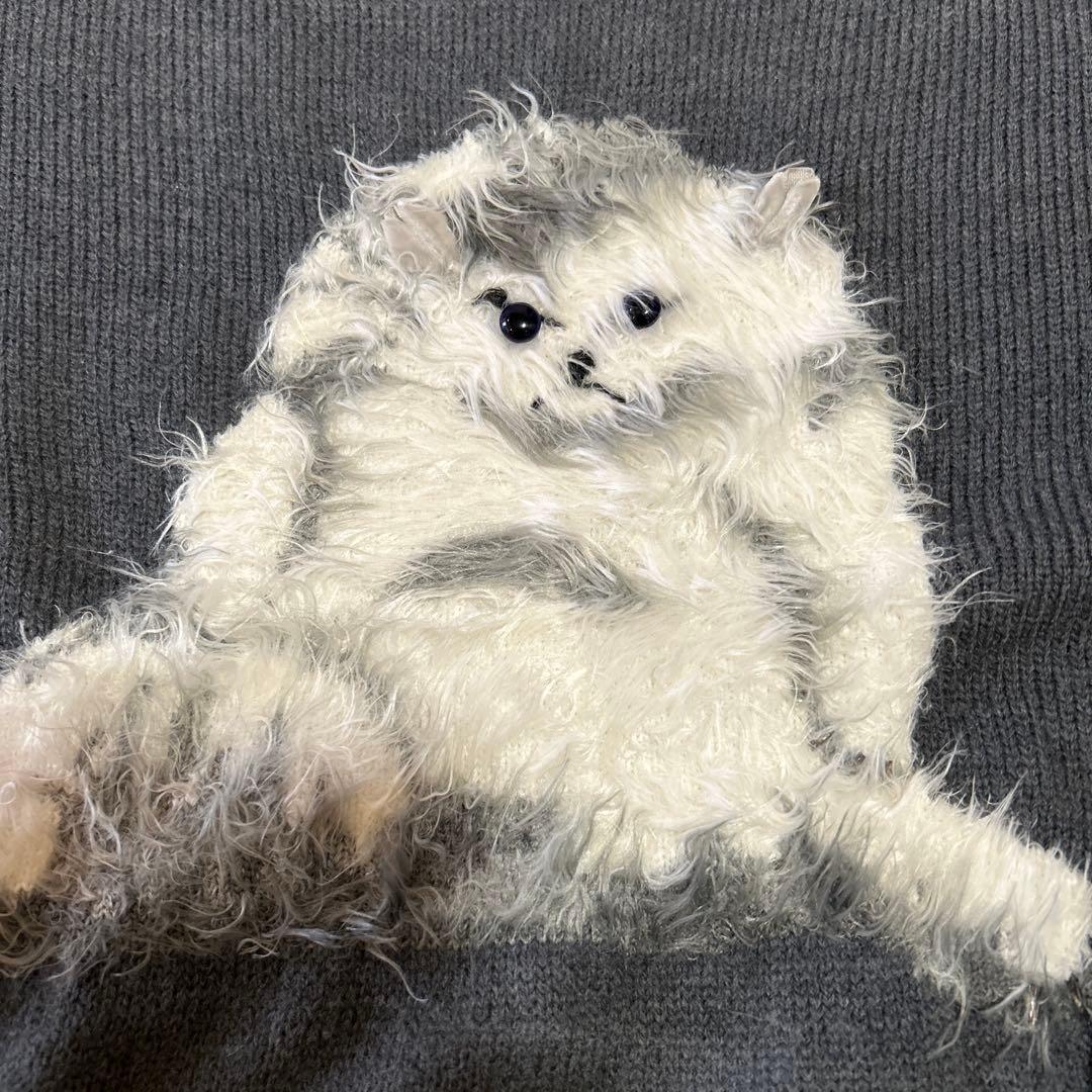 MUVEIL 猫刺繍 グレー長袖ニット38