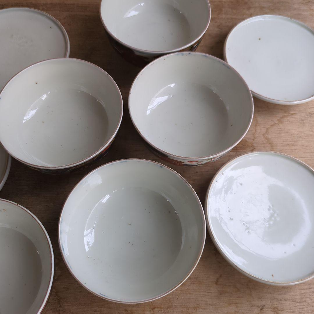 骨董 古伊万里 染錦 蓋茶碗 茶碗 煮物碗 色絵 アンティーク 5つ〜