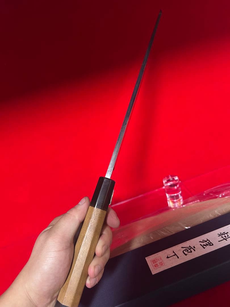 01250 包丁　鍔屋　出雲玉鋼　身卸　霞　鏡面仕上げ　鞘付　元箱付　未使用品