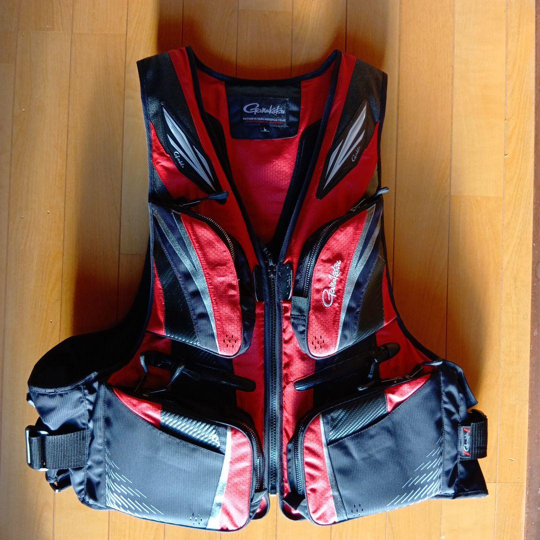 週末値下げオマケ付美品がまかつフローティングベストGM−2188レッド、Lサイズ