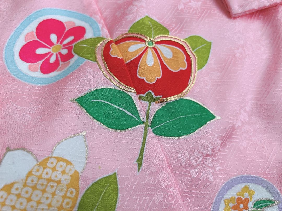 【10日まで値引き中】七五三 3歳着物 被布セット 正絹 手描き ピンク【美品】