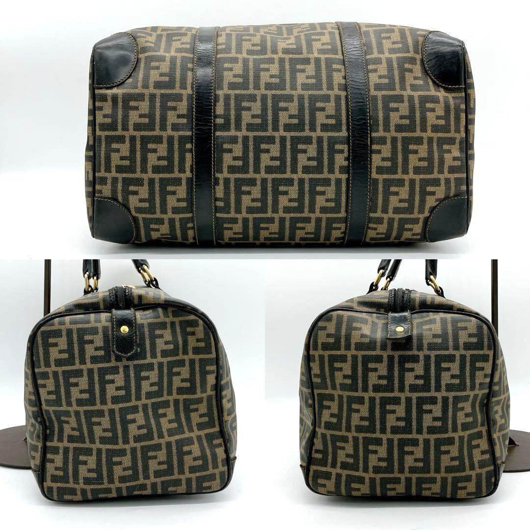 【FENDI】ボストンバッグ　ズッカ柄　ゴールド金具　ブラウン　PVC