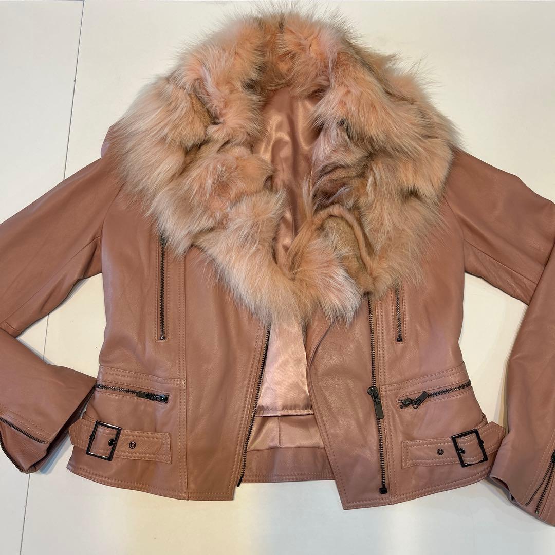 Andyレザーライダースジャケット ファー襟付き