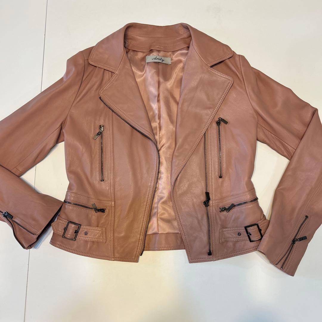 Andyレザーライダースジャケット ファー襟付き
