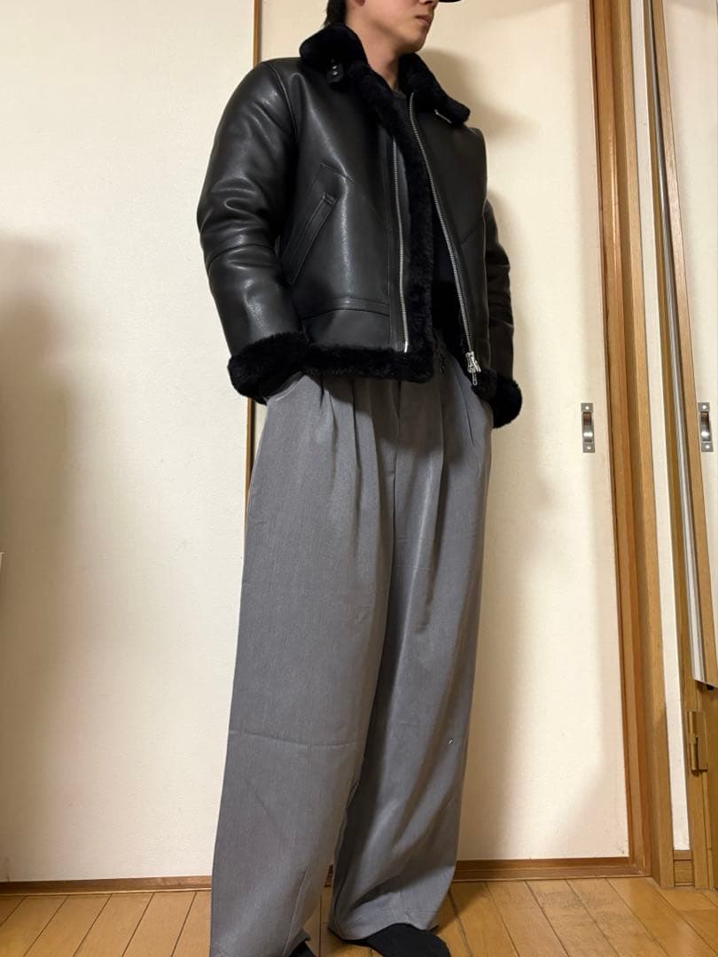 DoffJason ブラックファー付きライダースジャケット Lサイズ