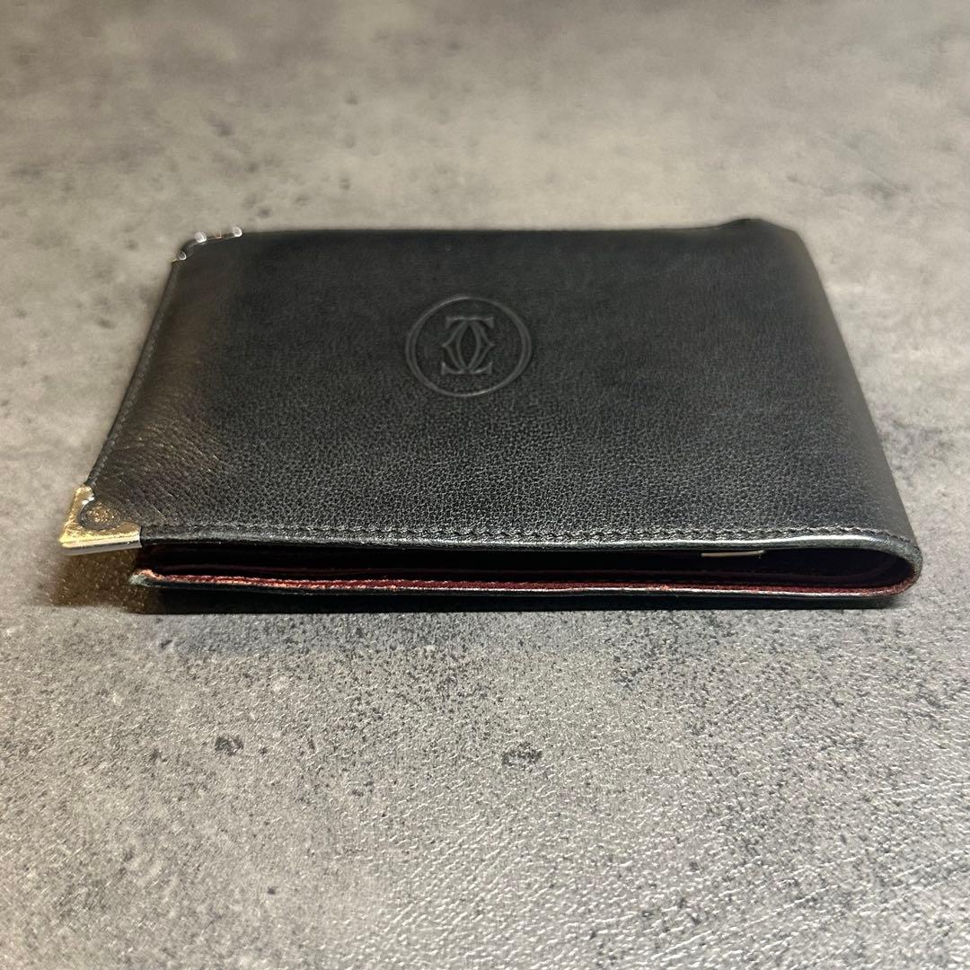 Cartier マストライン　二つ折り財布　コンパクトウォレット　レザー　黒