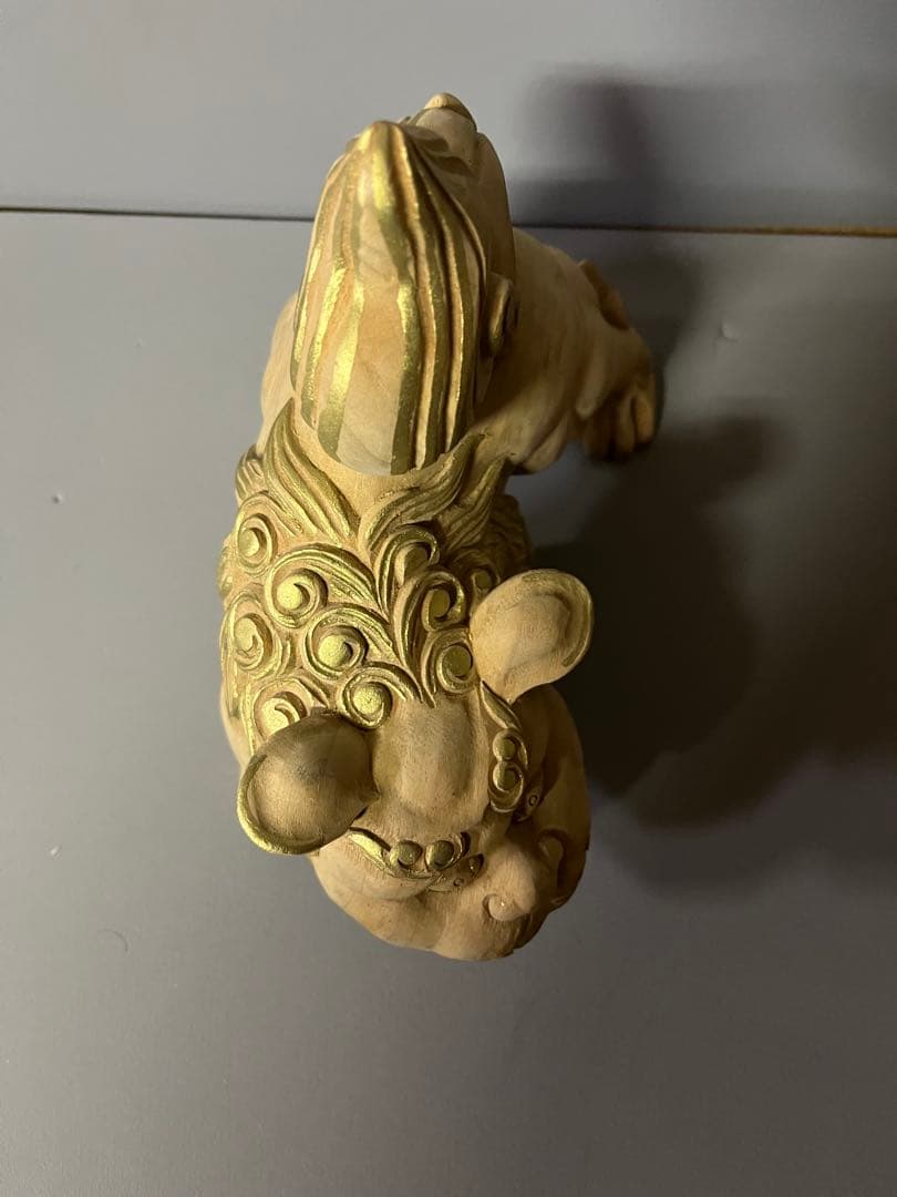 木彫り　獅子像　金淵付　１対　34