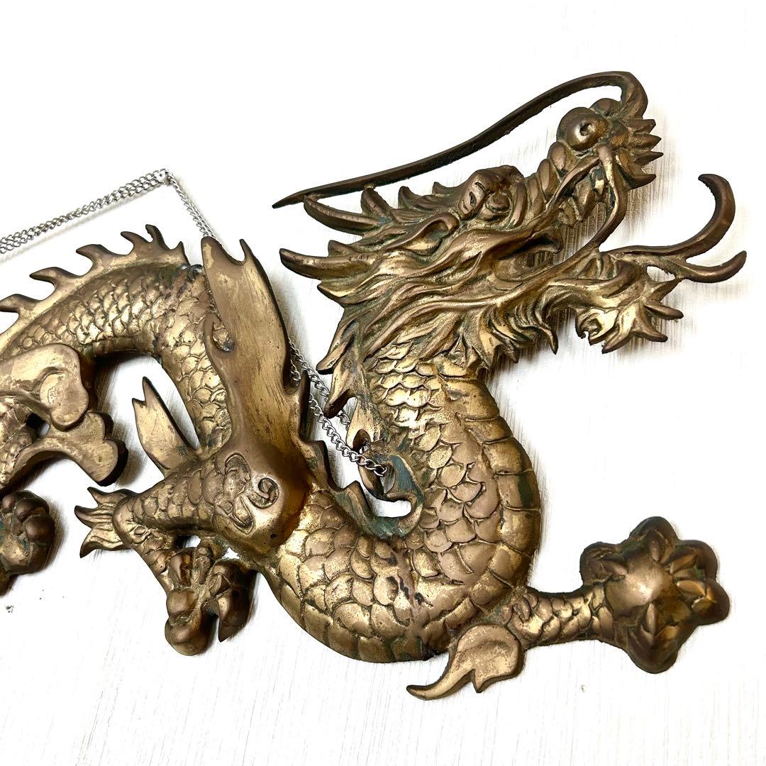 双龍浮彫一対 金属製 95.5cm 壁掛