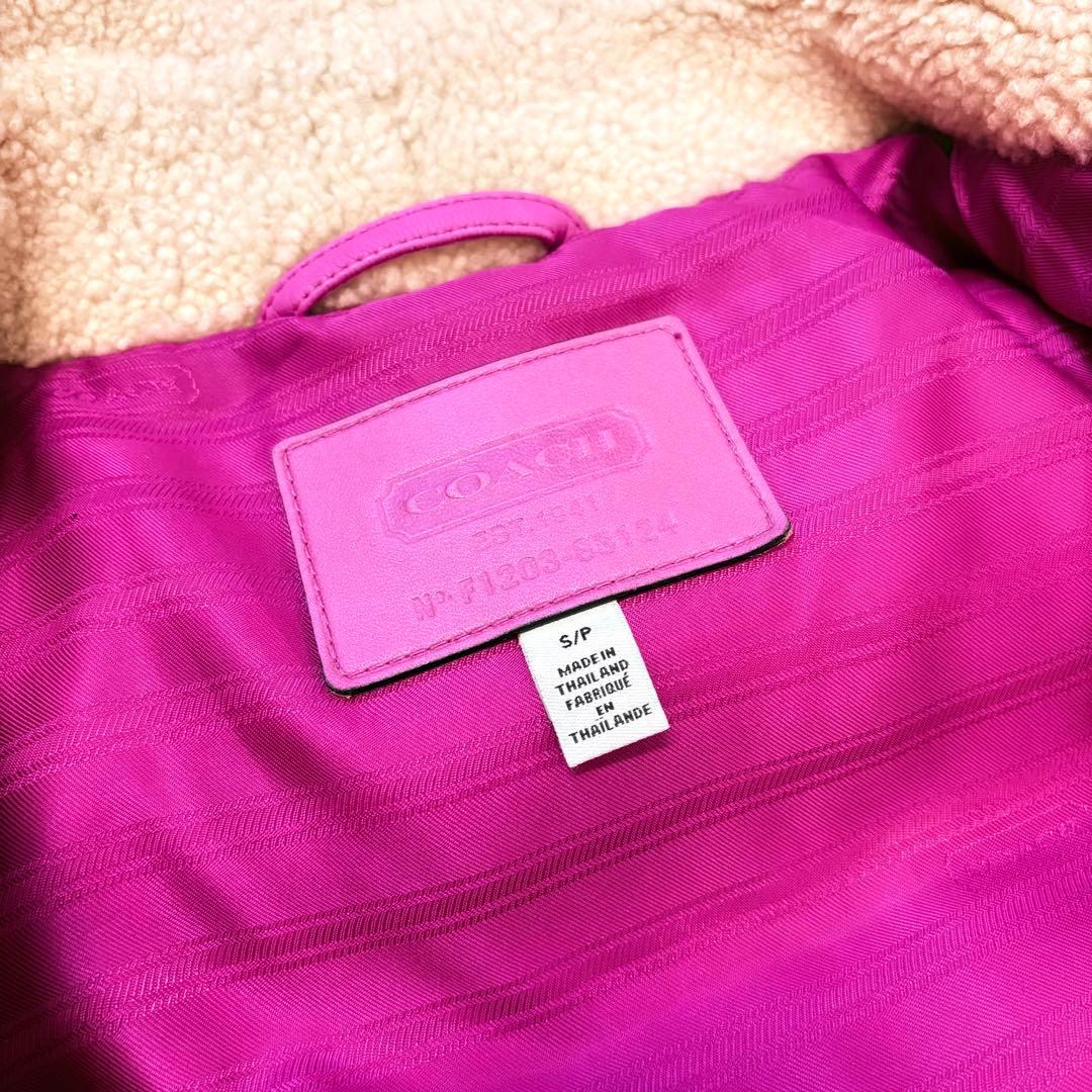 COACH シープレザー切替ボアダウンジャケット ピンク S