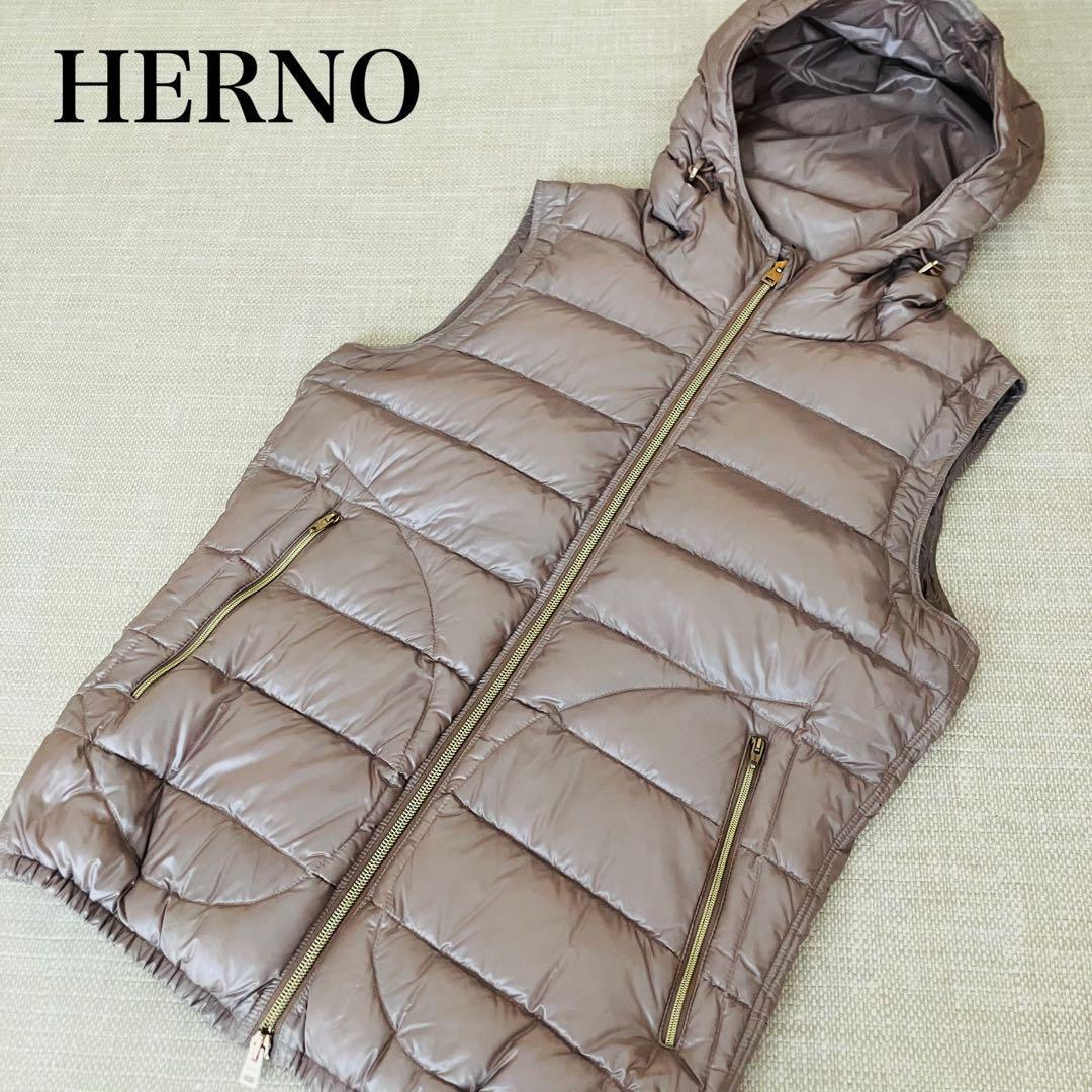 【極美品】ヘルノ ダウンベスト フード ゴールド金具 プレート 42 洗える