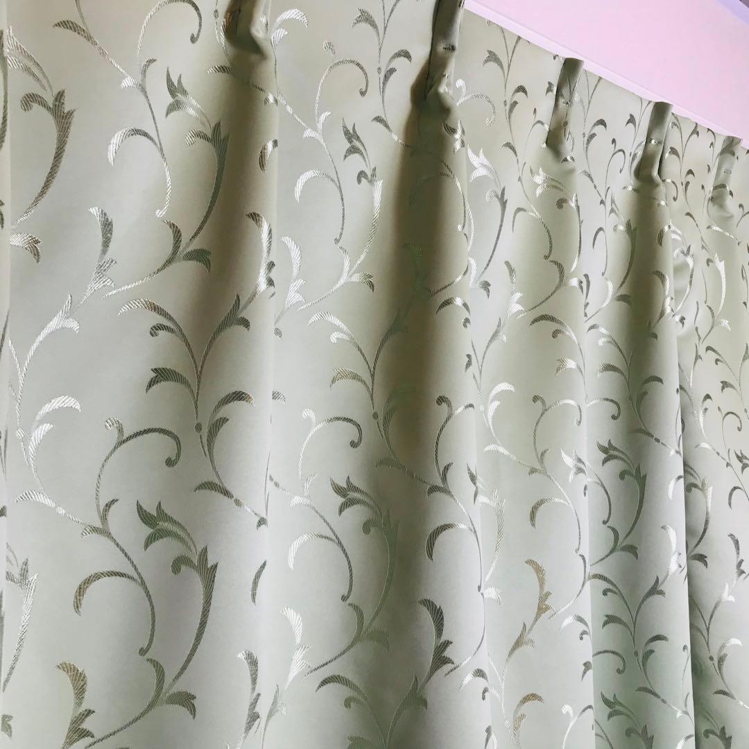 厚地カーテン　幅150cm×丈240cm2枚　グリーン