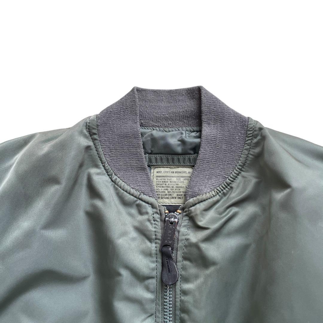 美品 90s USA製 ALPHA MA-1 グランドクルー カーキ L