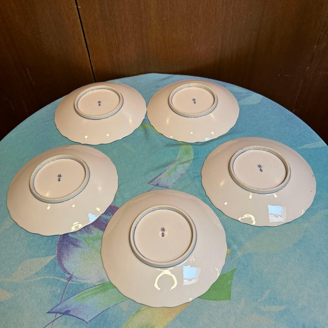 たち吉橘吉　染付花紋　輪花唐草牡丹　大皿/中皿揃え5枚/小皿揃え5枚三種セット