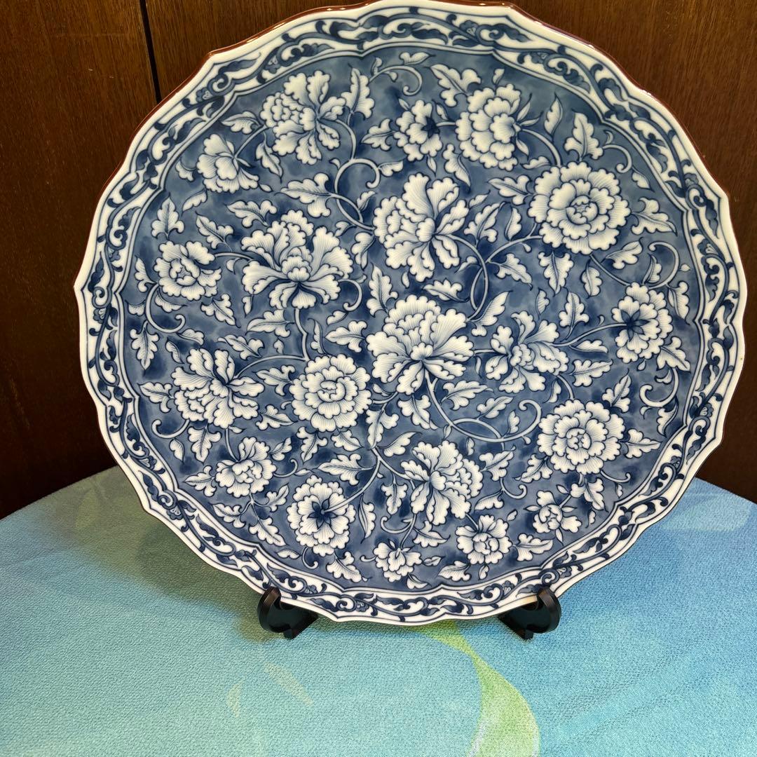 たち吉橘吉　染付花紋　輪花唐草牡丹　大皿/中皿揃え5枚/小皿揃え5枚三種セット