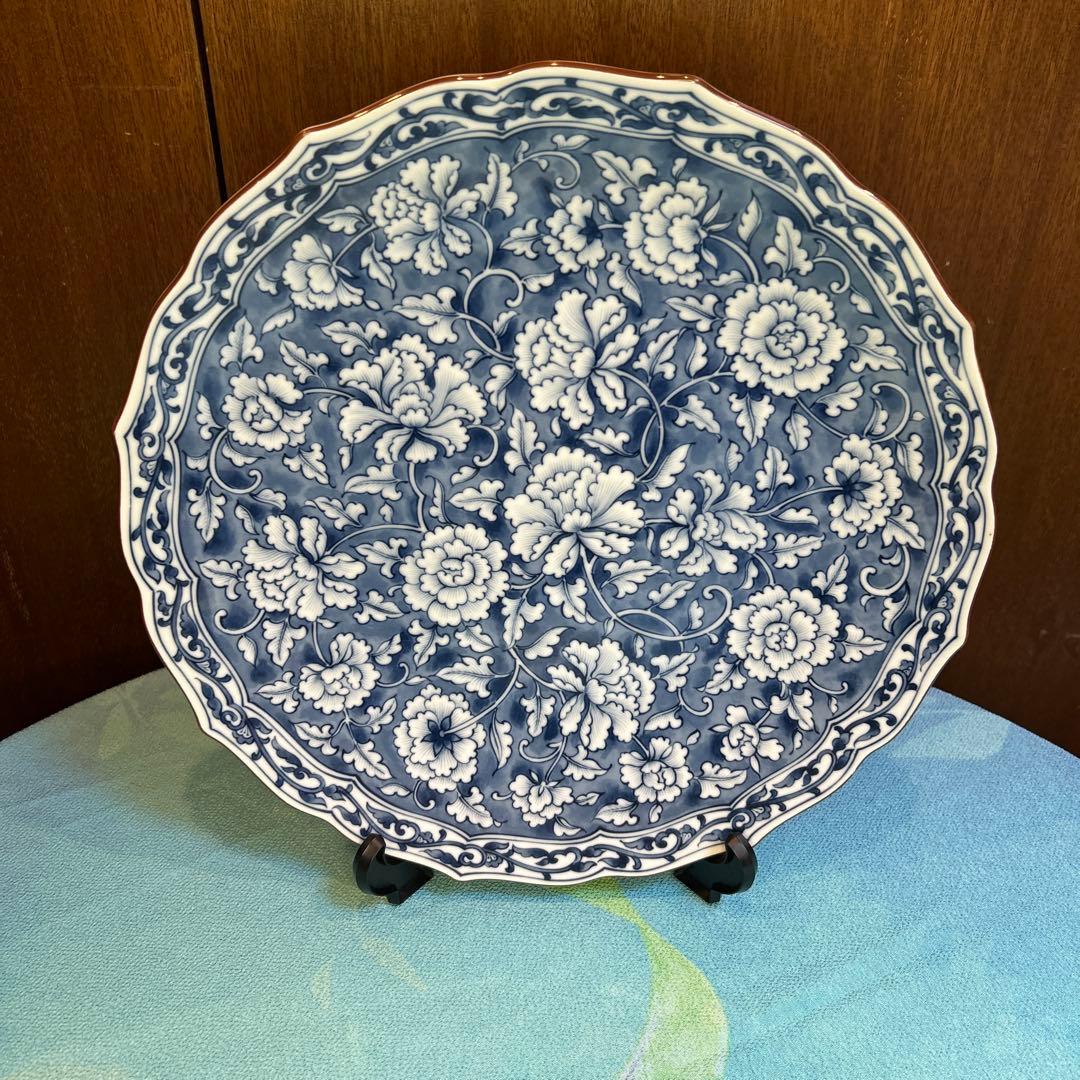 たち吉橘吉　染付花紋　輪花唐草牡丹　大皿/中皿揃え5枚/小皿揃え5枚三種セット