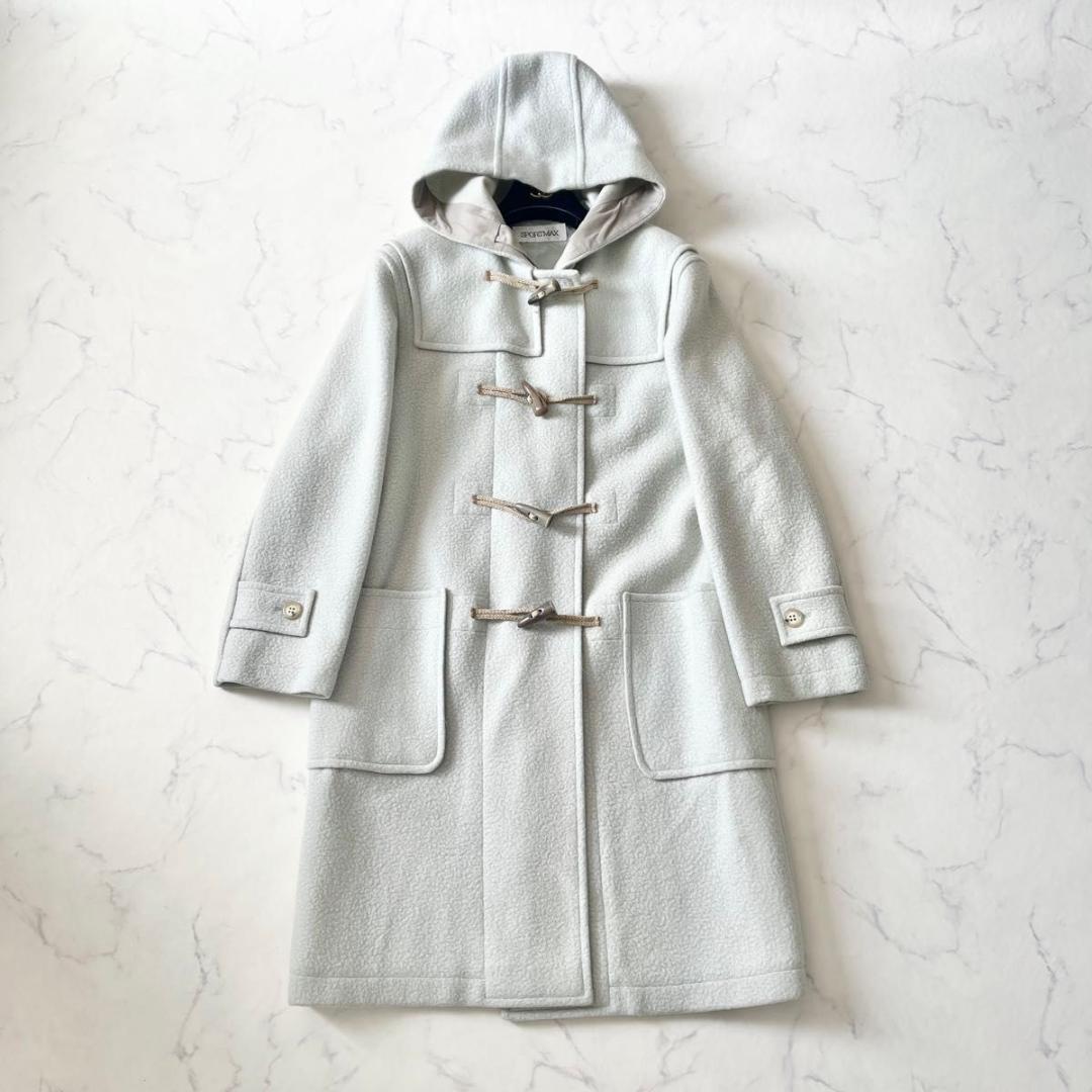 【美品】スポーツマックス モヘヤ混 ロング丈 ダッフルコート 水色 Lサイズ