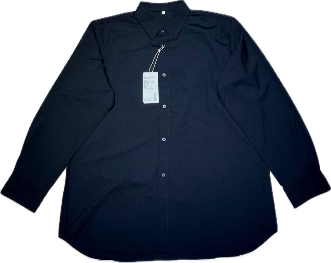 新品【XL】黒 MUJI LABO ウール混 レギュラーカラーシャツ ムジラボ