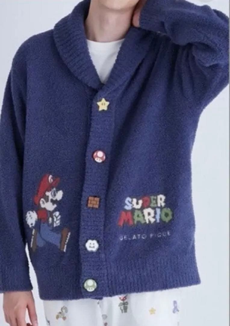 ジェラートピケ　スーパーマリオ フリースルームウェア ネイビー　カーディガン