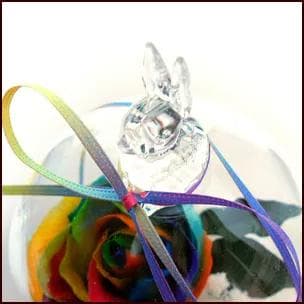 【高級プリザーブドフラワー】オランダ輸入レインボーローズのウサギドーム