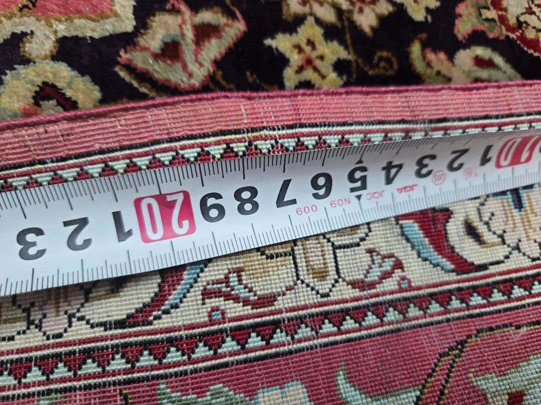 ペルシャ絨毯本物保証クム産100%手織り天然シルク花柄赤玄関マット84×55cm