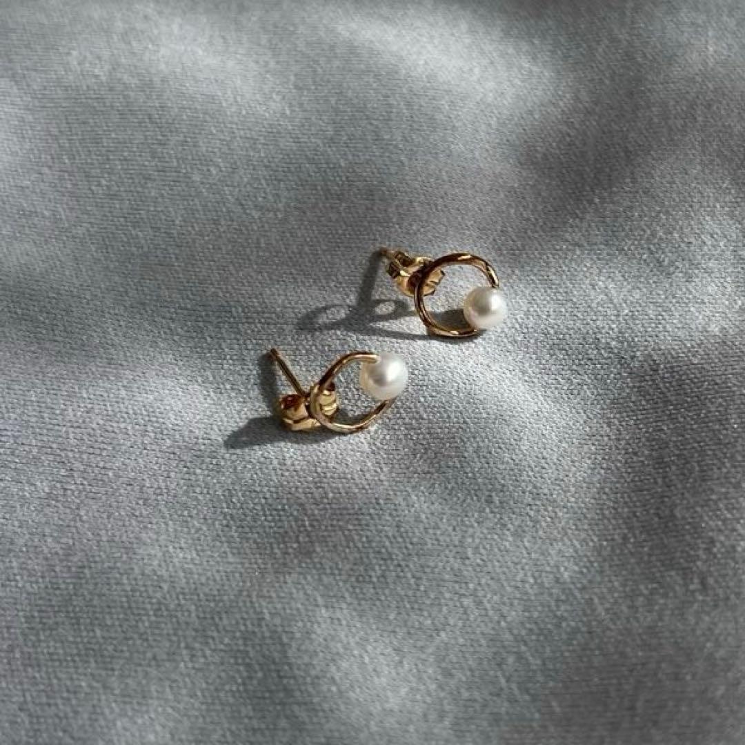 保証書あり❣️ete K10YG パール サークル ピアス ニッケルフリー
