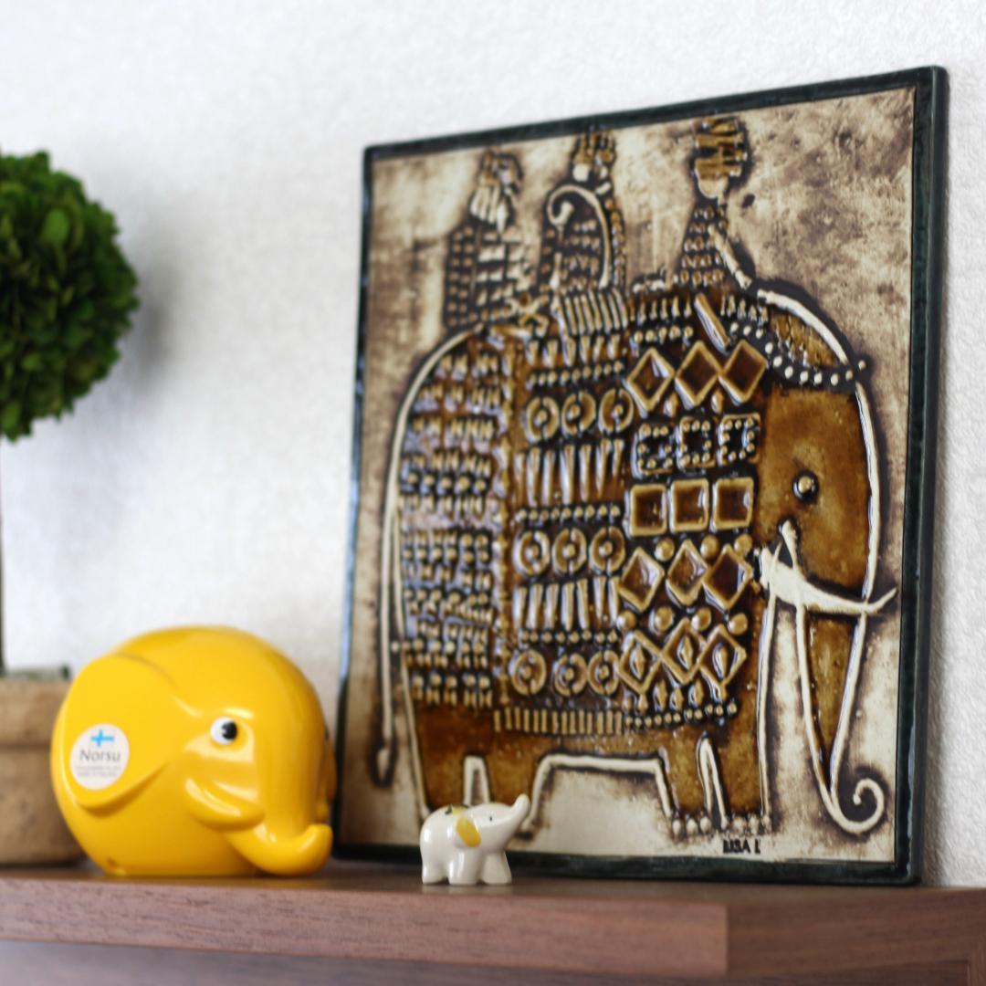 リサラーソン　Lisa Larson　UNIK ヴィンテージ陶板 ゾウ　北欧雑貨