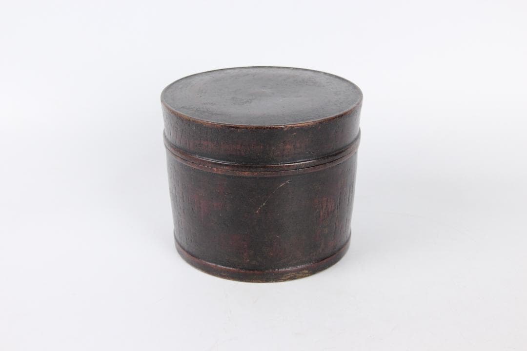 明末清初中国 木胎 黒漆 筒形容器 民窯 民用 漆器 物入れ ED11-23