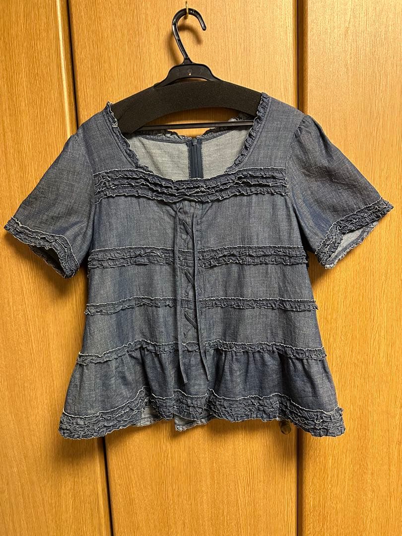 PINKHOUSEフリル付きグレー半袖ツーピース