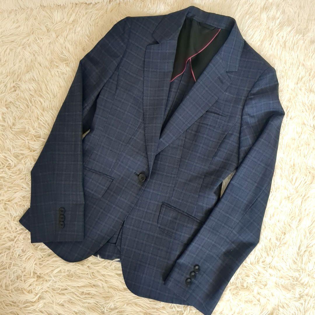 【美品】HILTON　ネイビーチェック　 ジャケット　　スカート　ストレッチ