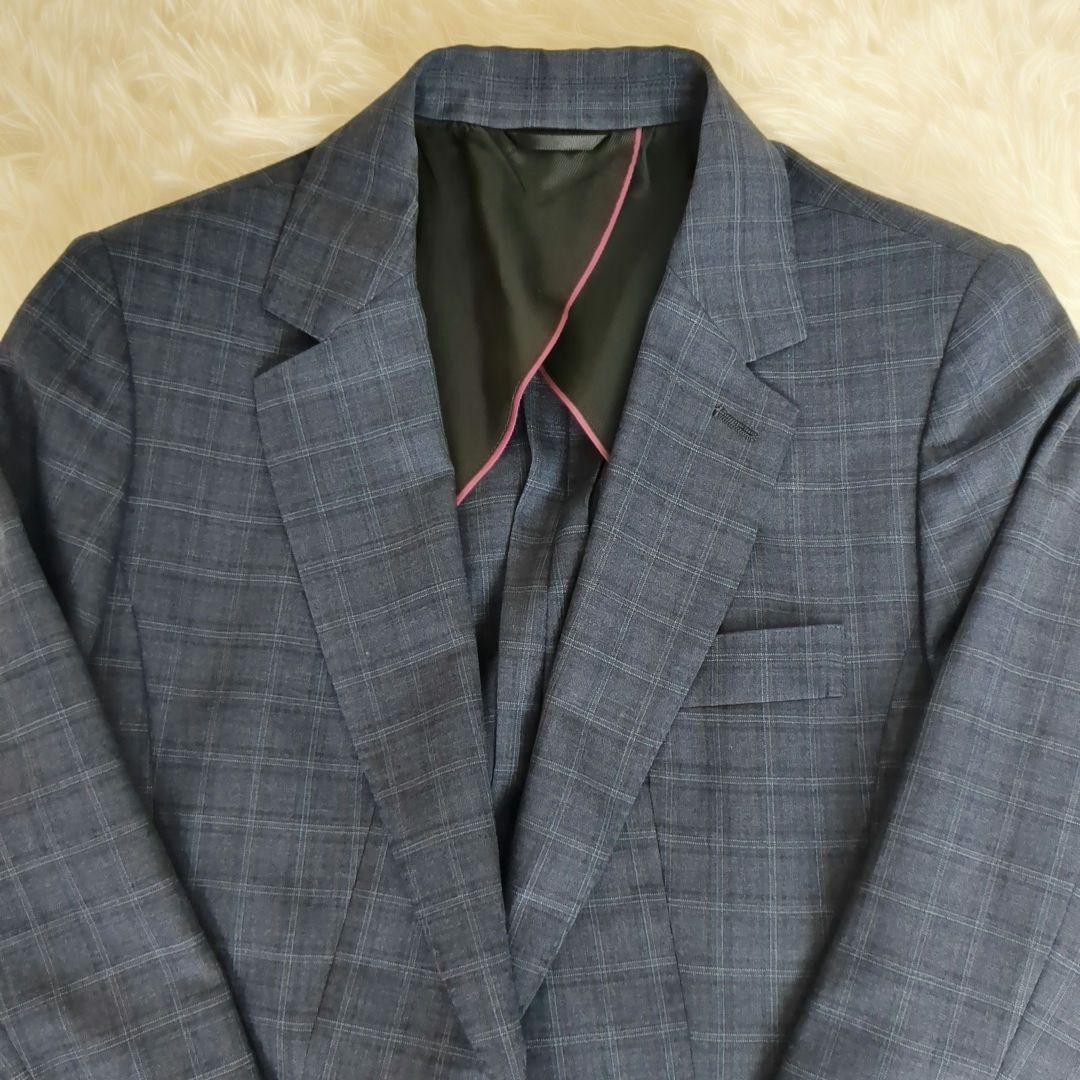 【美品】HILTON　ネイビーチェック　 ジャケット　　スカート　ストレッチ
