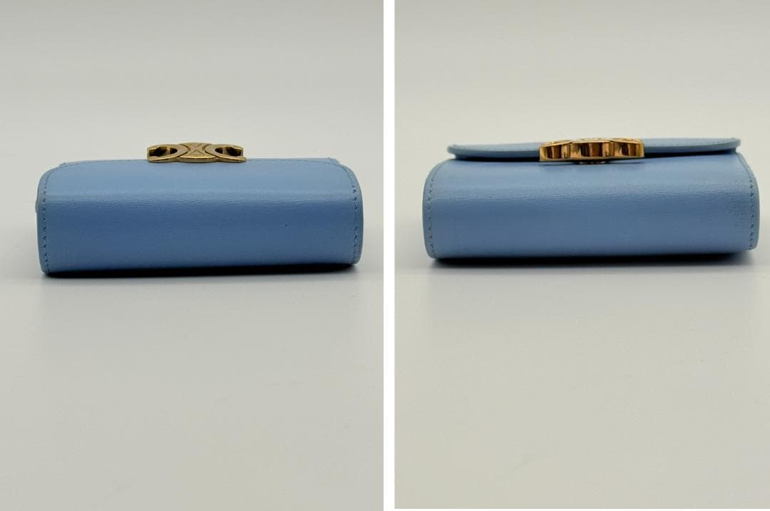 極美品 付属品完備 CELINE トリオンフ 三つ折り財布 ブルー 水色