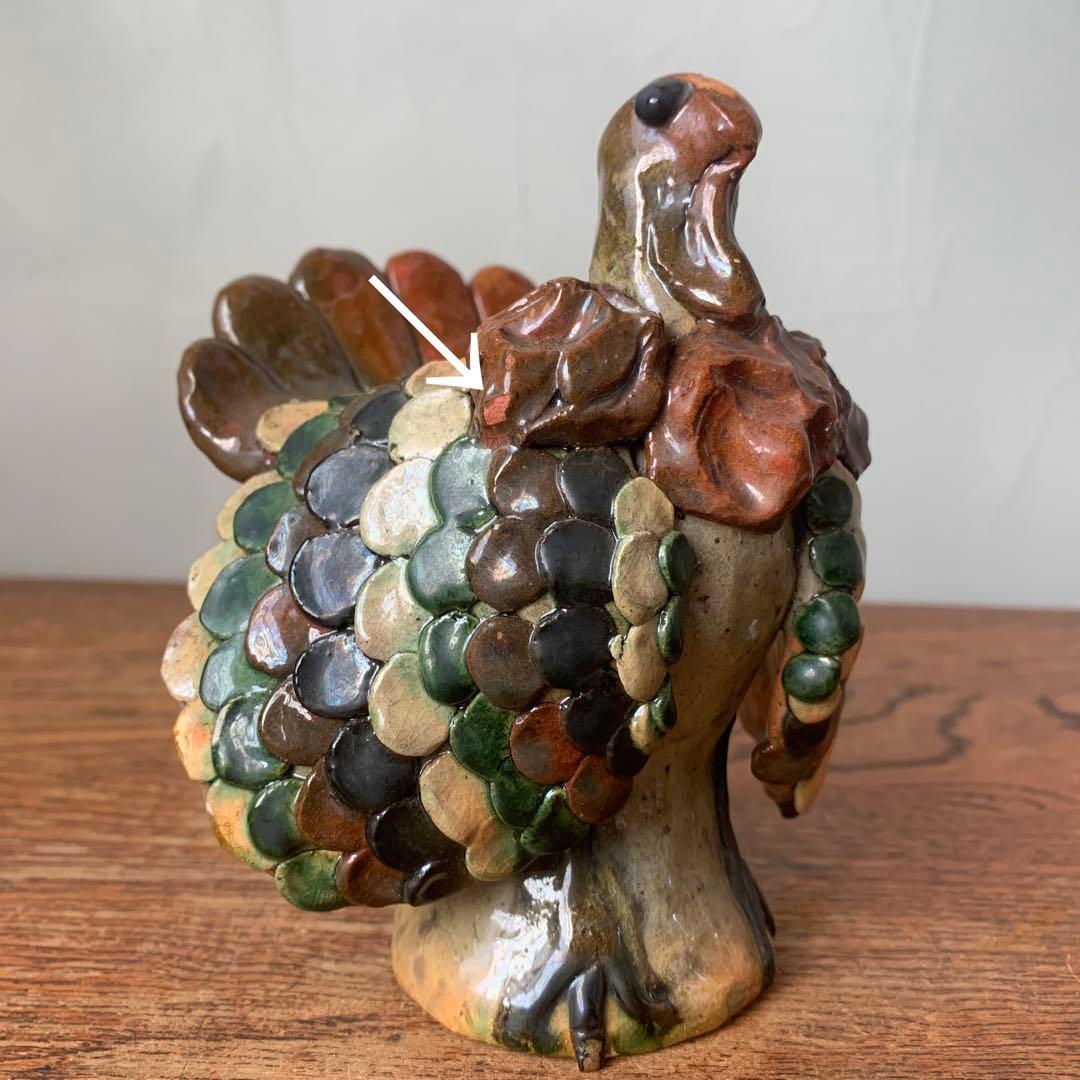 ポーリッシュポタリー　七面鳥　バードオブジェ　手びねり　ハンドクラフト　陶芸