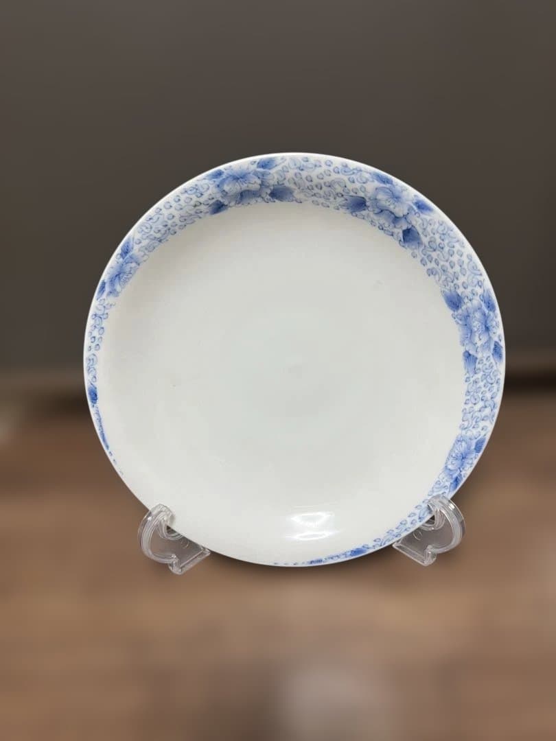 三川内焼 嘉久正窯 染付 日月牡丹唐草文 大皿24.5cm 中皿18.5cm