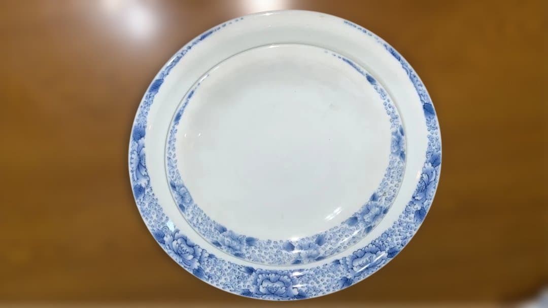 三川内焼 嘉久正窯 染付 日月牡丹唐草文 大皿24.5cm 中皿18.5cm